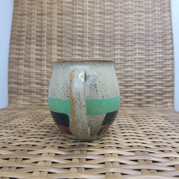 Coffee Tea Ceramic Handmade Handled Mug Cup Green Brown - Picture 3 of 8